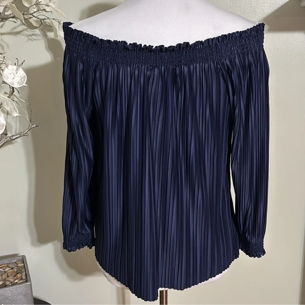 Banana Republic Navy Pleated Off-Shoulder Blouse